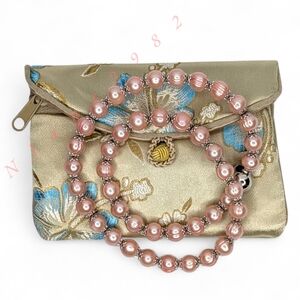 Honora Pearl Necklace Pink Freshwater L Sterling Silver Clasp Strand & Pouch